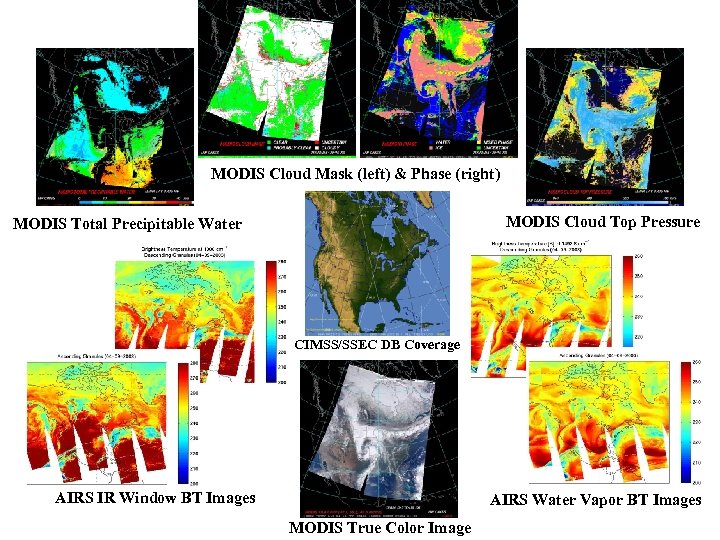 MODIS Cloud Mask (left) & Phase (right) MODIS Cloud Top Pressure MODIS Total Precipitable