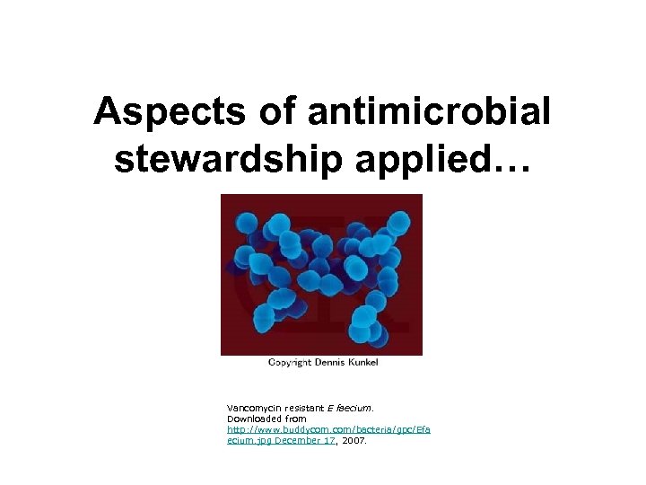 Aspects of antimicrobial stewardship applied… Vancomycin resistant E faecium. Downloaded from http: //www. buddycom.