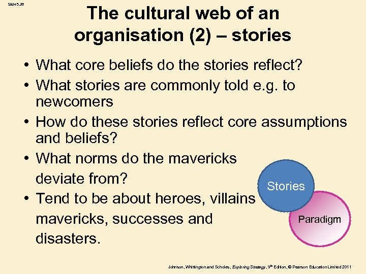 Slide 5. 26 The cultural web of an organisation (2) – stories • What