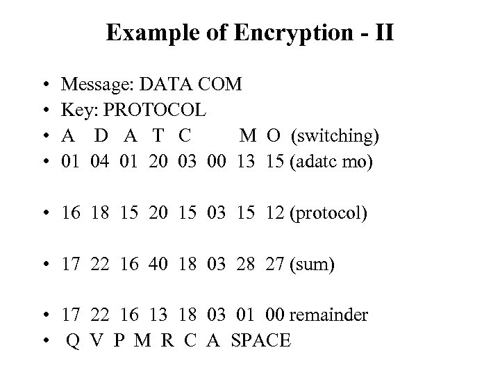 Example of Encryption - II • • Message: DATA COM Key: PROTOCOL A D