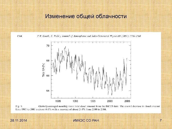 Изменение общей облачности 28. 11. 2014 ИМКЭС СО РАН 7 