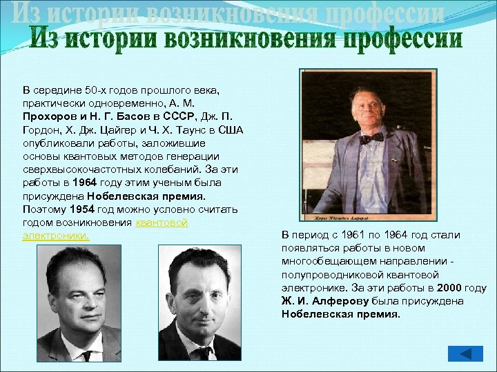 В середине 50 -х годов прошлого века, практически одновременно, А. М. Прохоров и Н.