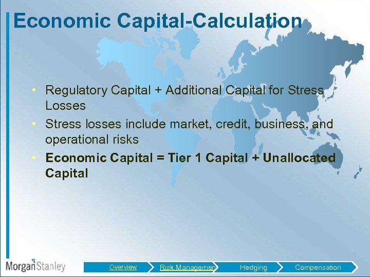 Economic Capital-Calculation • Regulatory Capital + Additional Capital for Stress Losses • Stress losses