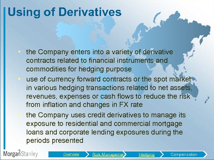 Using of Derivatives • the Company enters into a variety of derivative contracts related