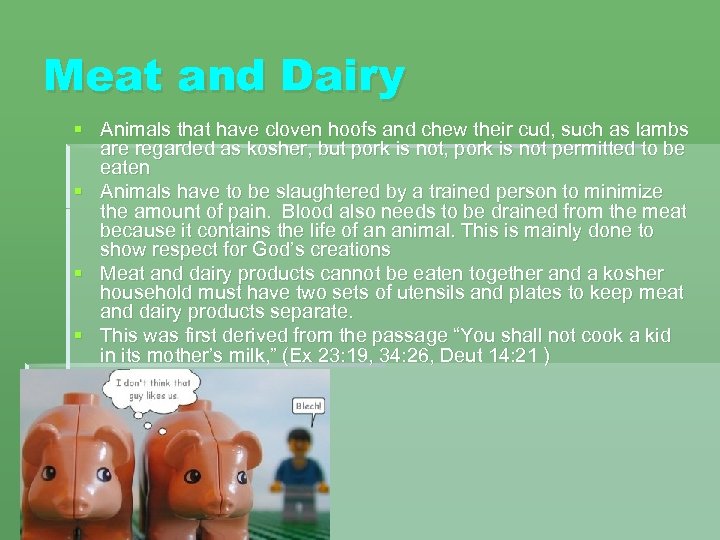 Meat and Dairy § Animals that have cloven hoofs and chew their cud, such