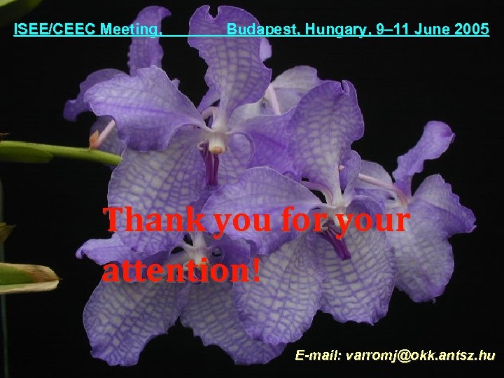 ISEE/CEEC Meeting, Budapest, Hungary, 9– 11 June 2005 Thank you for your attention! E-mail: