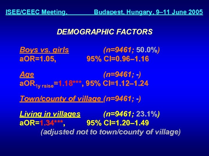 ISEE/CEEC Meeting, Budapest, Hungary, 9– 11 June 2005 DEMOGRAPHIC FACTORS Boys vs. girls a.