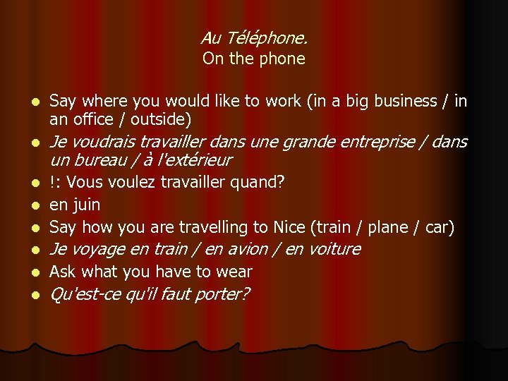 Au Téléphone. On the phone l Say where you would like to work (in