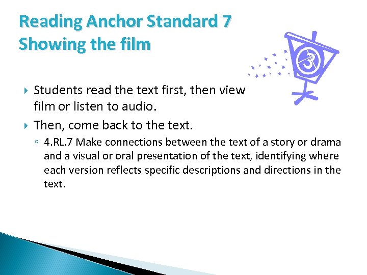 Reading Anchor Standard 7 Showing the film Students read the text first, then view
