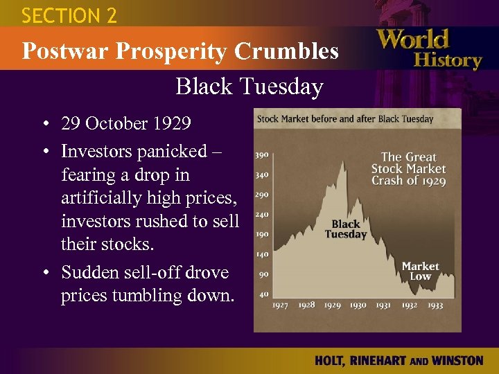 SECTION 2 Postwar Prosperity Crumbles Black Tuesday • 29 October 1929 • Investors panicked