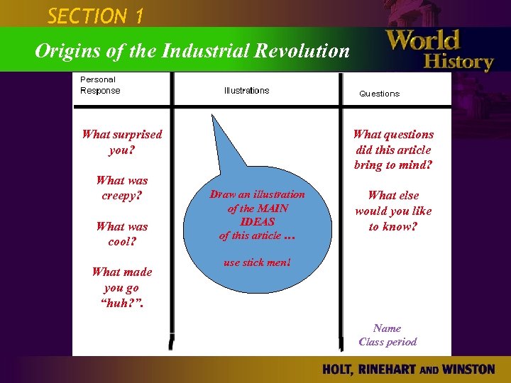 SECTION 1 Origins of the Industrial Revolution What surprised you? What was creepy? What