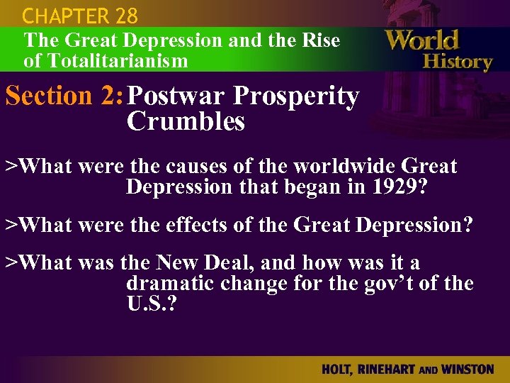 CHAPTER 28 The Great Depression and the Rise of Totalitarianism Section 2: Postwar Prosperity