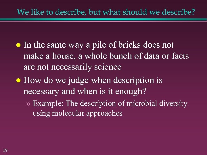 We like to describe, but what should we describe? In the same way a