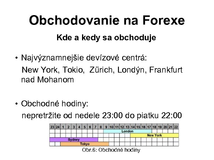 Obchodovanie na Forexe Kde a kedy sa obchoduje • Najvýznamnejšie devízové centrá: New York,