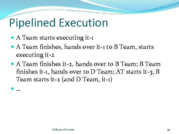 Pipelined Execution A Team starts executing it-1 A Team finishes, hands over it-1 to