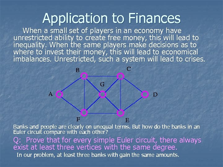 Application to Finances When a small set of players in an economy have unrestricted