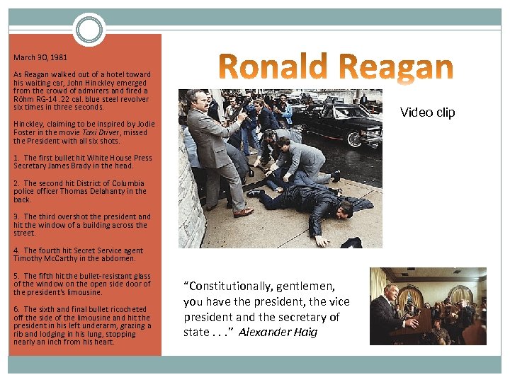 March 30, 1981 As Reagan walked out of a hotel toward his waiting car,