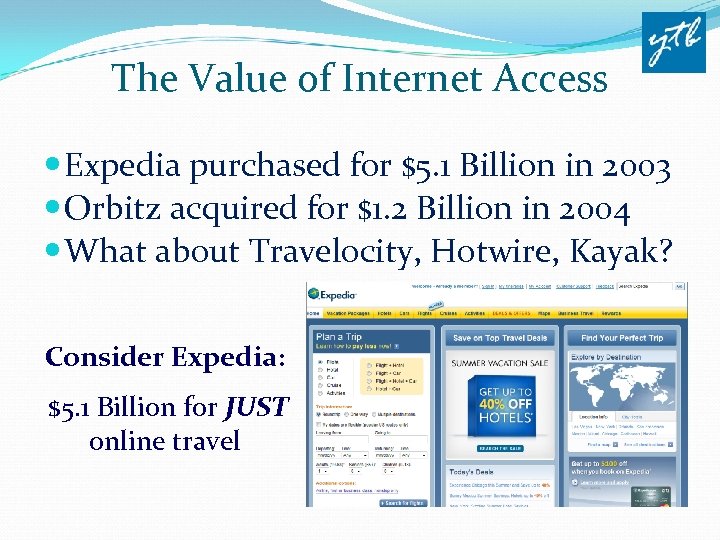 The Value of Internet Access Expedia purchased for $5. 1 Billion in 2003 Orbitz