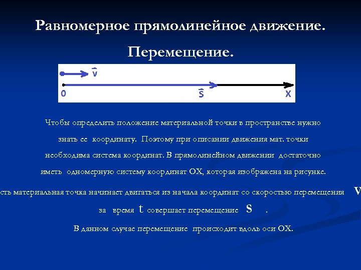 Равномерное прямолинейное движение. Перемещение. Чтобы определить положение материальной точки в пространстве нужно знать ее