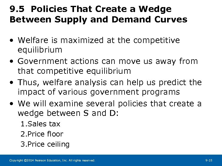 9. 5 Policies That Create a Wedge Between Supply and Demand Curves • Welfare