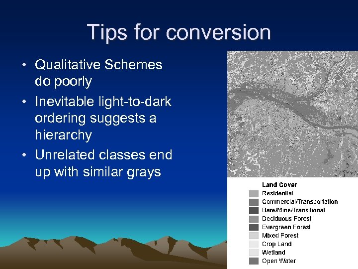 Tips for conversion • Qualitative Schemes do poorly • Inevitable light-to-dark ordering suggests a