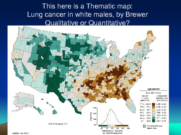 This here is a Thematic map: Lung cancer in white males, by Brewer Qualitative