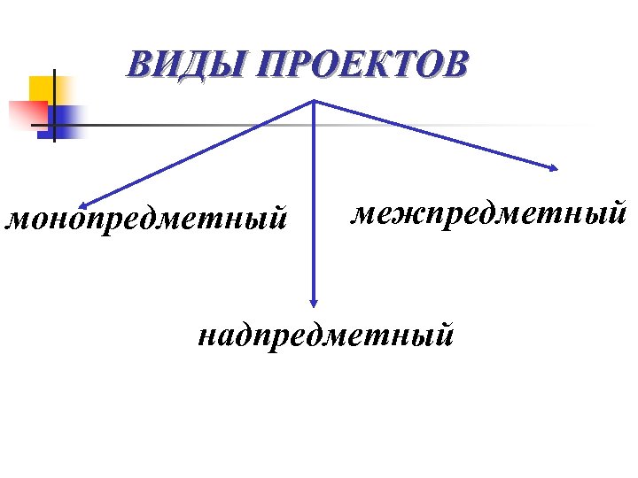 ВИДЫ ПРОЕКТОВ монопредметный межпредметный надпредметный 