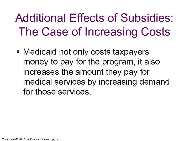 Additional Effects of Subsidies: The Case of Increasing Costs § Medicaid not only costs