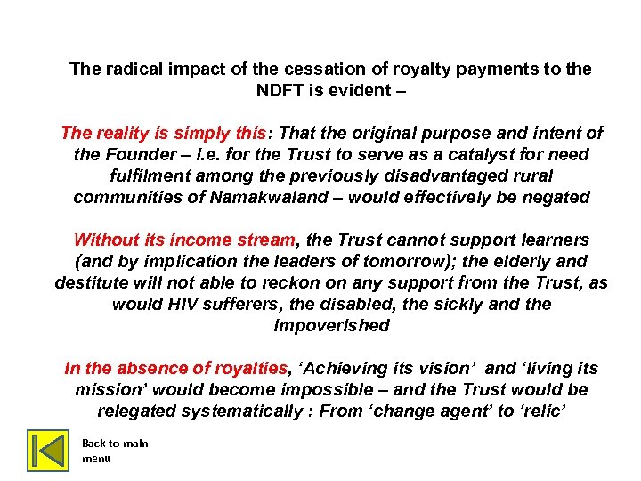 INTRODUCTION & BACKGROUND The radical impact of the cessation of royalty payments to the