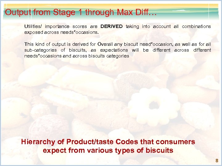 Output from Stage 1 through Max Diff… Utilities/ importance scores are DERIVED taking into