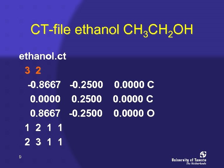 CT-file ethanol CH 3 CH 2 OH ethanol. ct 3 2 -0. 8667 -0.