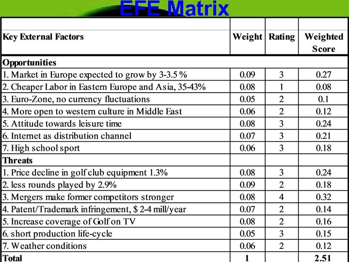 EFE Matrix 