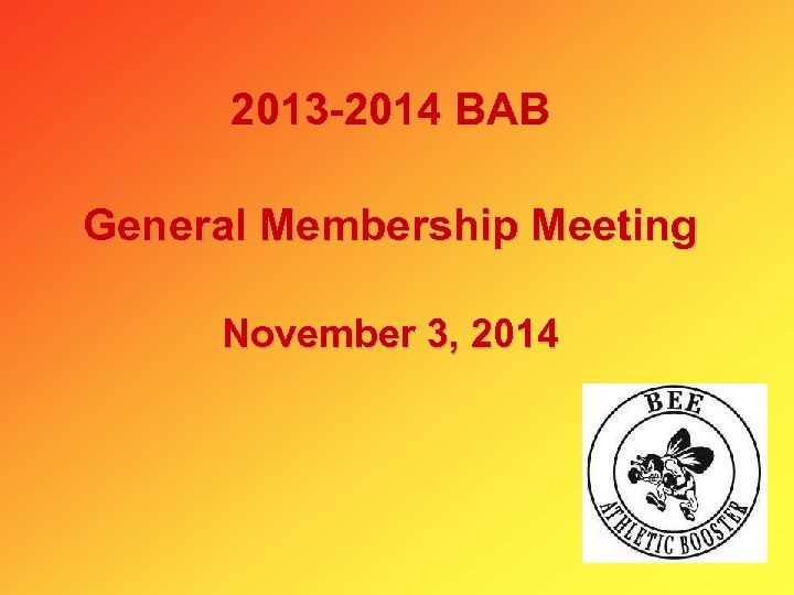 2013 -2014 BAB General Membership Meeting November 3, 2014 