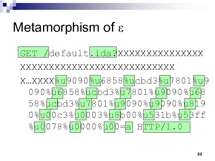 Metamorphism of ε GET /default. ida? XXXXXXXXXXXXXXXXXXXXX X…XXXX%u 9090%u 6858%ucbd 3%u 7801%u 9090%u 68