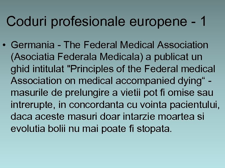 Coduri profesionale europene - 1 • Germania - The Federal Medical Association (Asociatia Federala