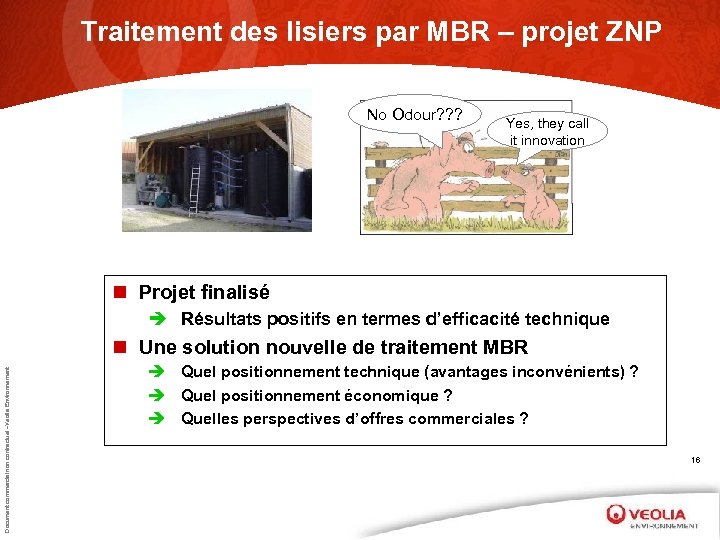 Traitement des lisiers par MBR – projet ZNP No Odour? ? ? Yes, they