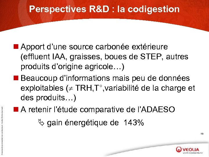 Document commercial non contractuel –Veolia Environnement Perspectives R&D : la codigestion n Apport d’une