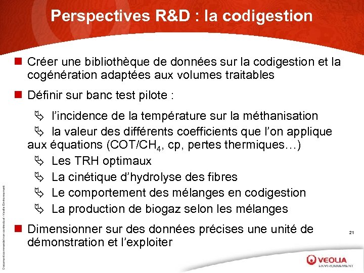 Perspectives R&D : la codigestion propositions n Créer une bibliothèque de données sur la