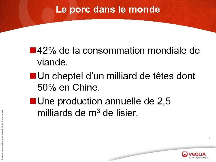 Document commercial non contractuel –Veolia Environnement Le porc dans le monde n 42% de