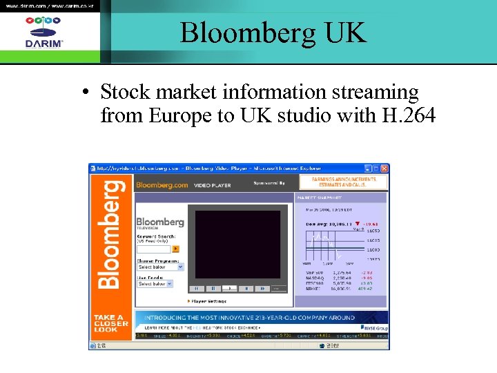 Bloomberg UK • Stock market information streaming from Europe to UK studio with H.