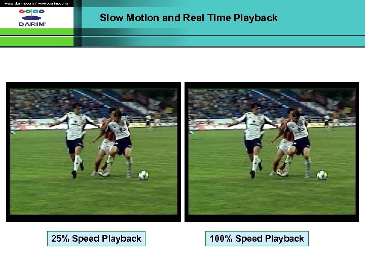 Slow Motion and Real Time Playback 25% Speed Playback 100% Speed Playback 