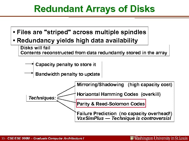 Redundant Arrays of Disks • Files are 