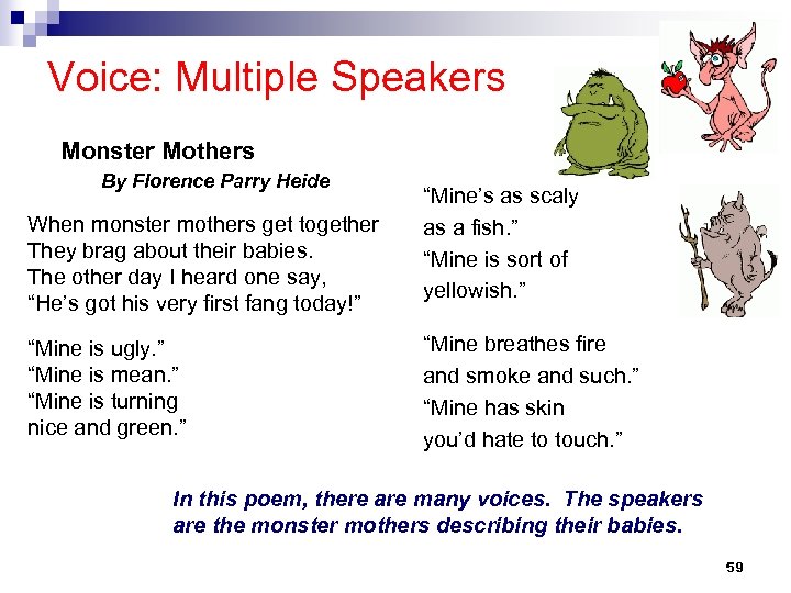 Voice: Multiple Speakers Monster Mothers By Florence Parry Heide When monster mothers get together