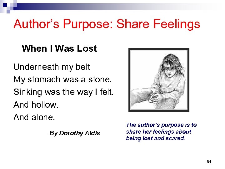 Author’s Purpose: Share Feelings When I Was Lost Underneath my belt My stomach was