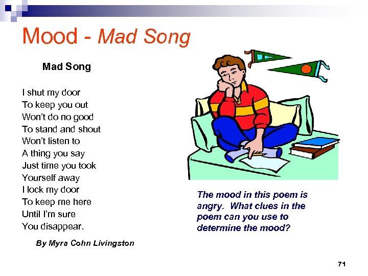 Mood - Mad Song I shut my door To keep you out Won’t do