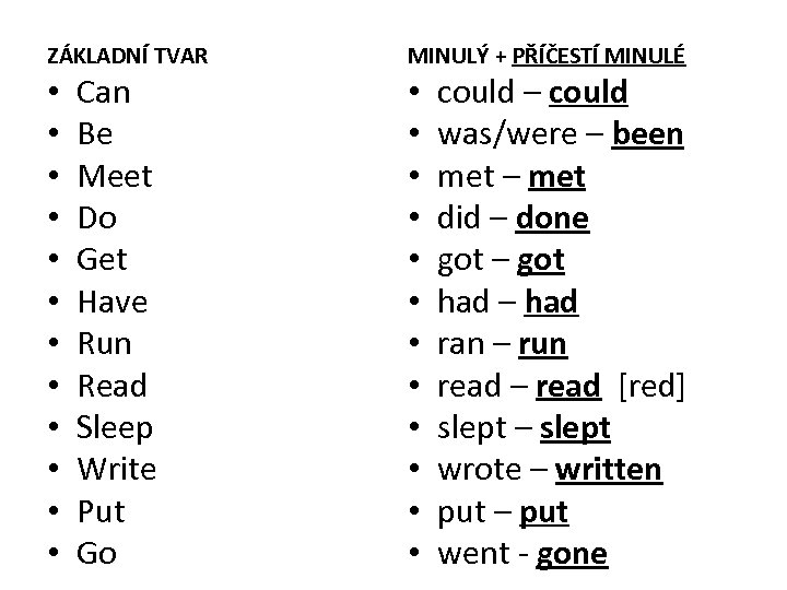 ZÁKLADNÍ TVAR MINULÝ + PŘÍČESTÍ MINULÉ • • • • • • Can Be