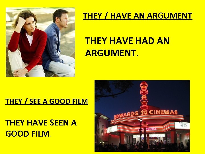THEY / HAVE AN ARGUMENT THEY HAVE HAD AN ARGUMENT. THEY / SEE A