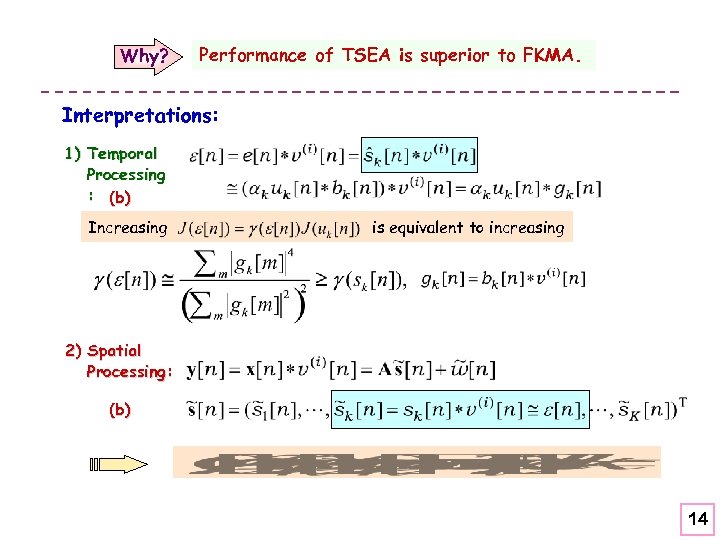 Why? Performance of TSEA is superior to FKMA. Interpretations: 1) Temporal Processing : (b)