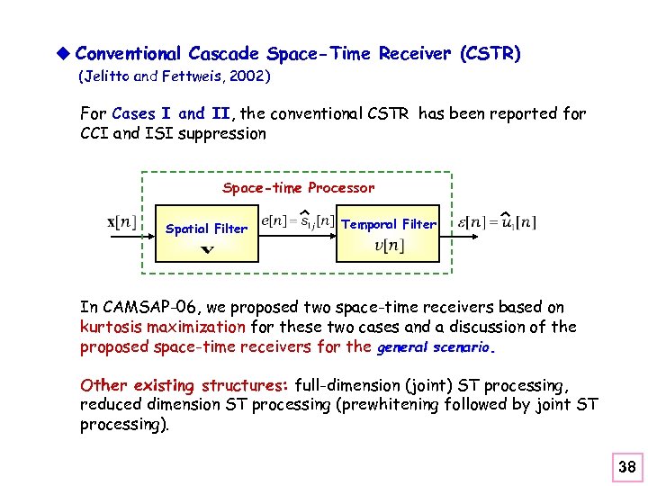 u Conventional Cascade Space-Time Receiver (CSTR) (Jelitto and Fettweis, 2002) For Cases I and