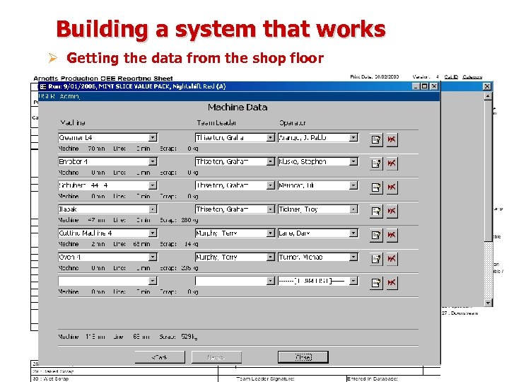  Building a system that works Ø Getting the data from the shop floor